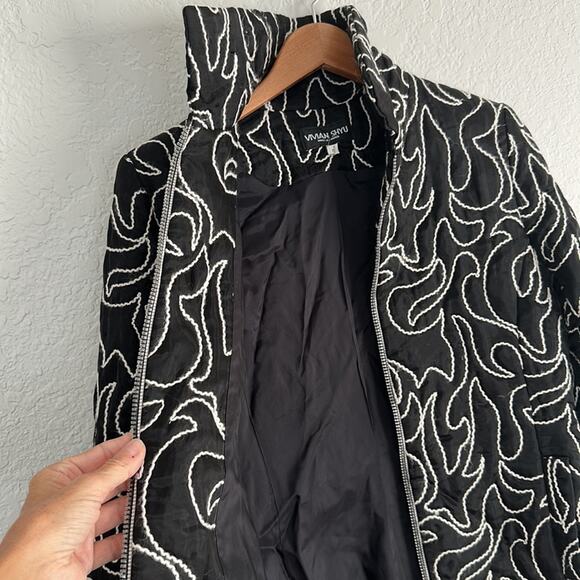 Vivian Shyu Black Embroidered Quilted Full Zip Jacket Blazer Glam Designer - Picture 9 of 9